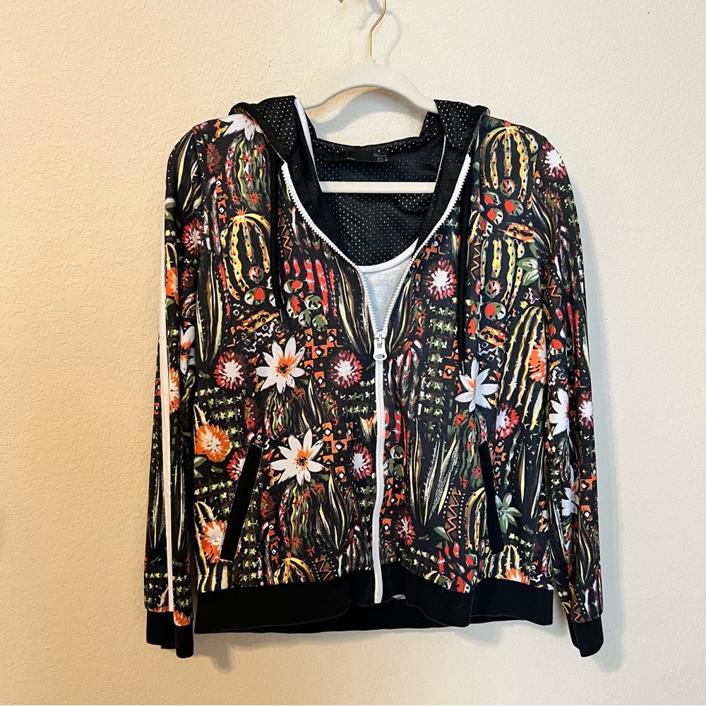 Zara Cactus Painting Print Jogger Zip up Jacket